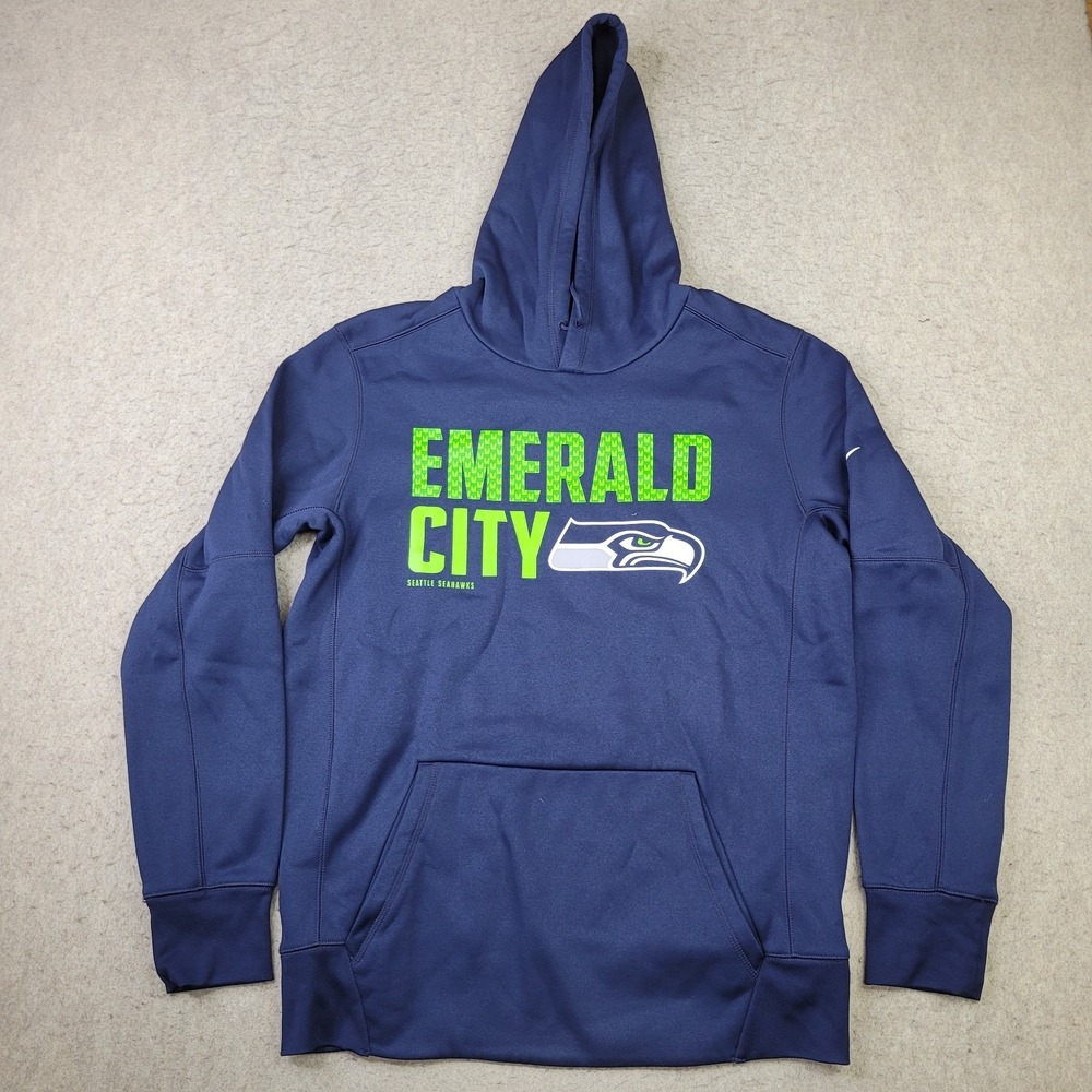 Seattle Seahawks Nike Hoodie Mens M‎ Blue Dri Fit Performance NFL Emerald City